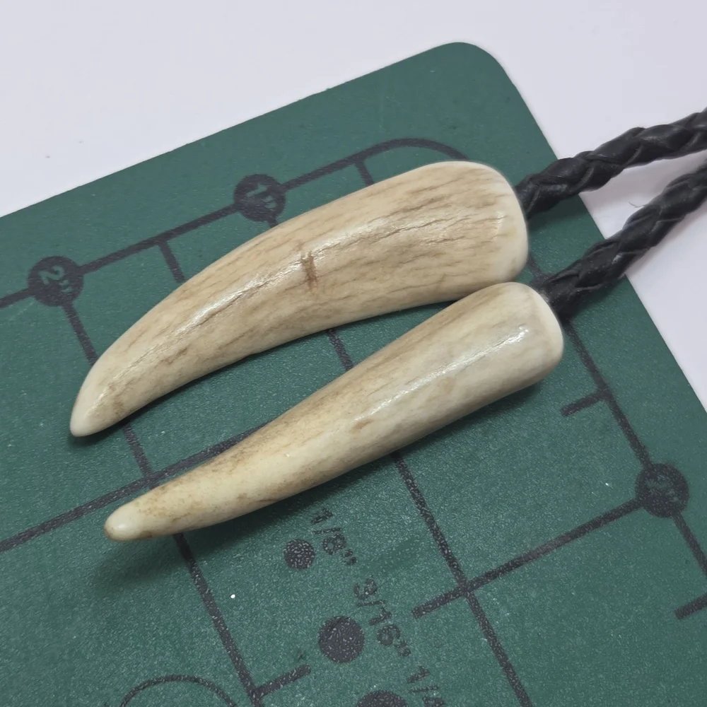 vtg antler bolo tie with buffalo head nickle tourqoise and coral leather cord